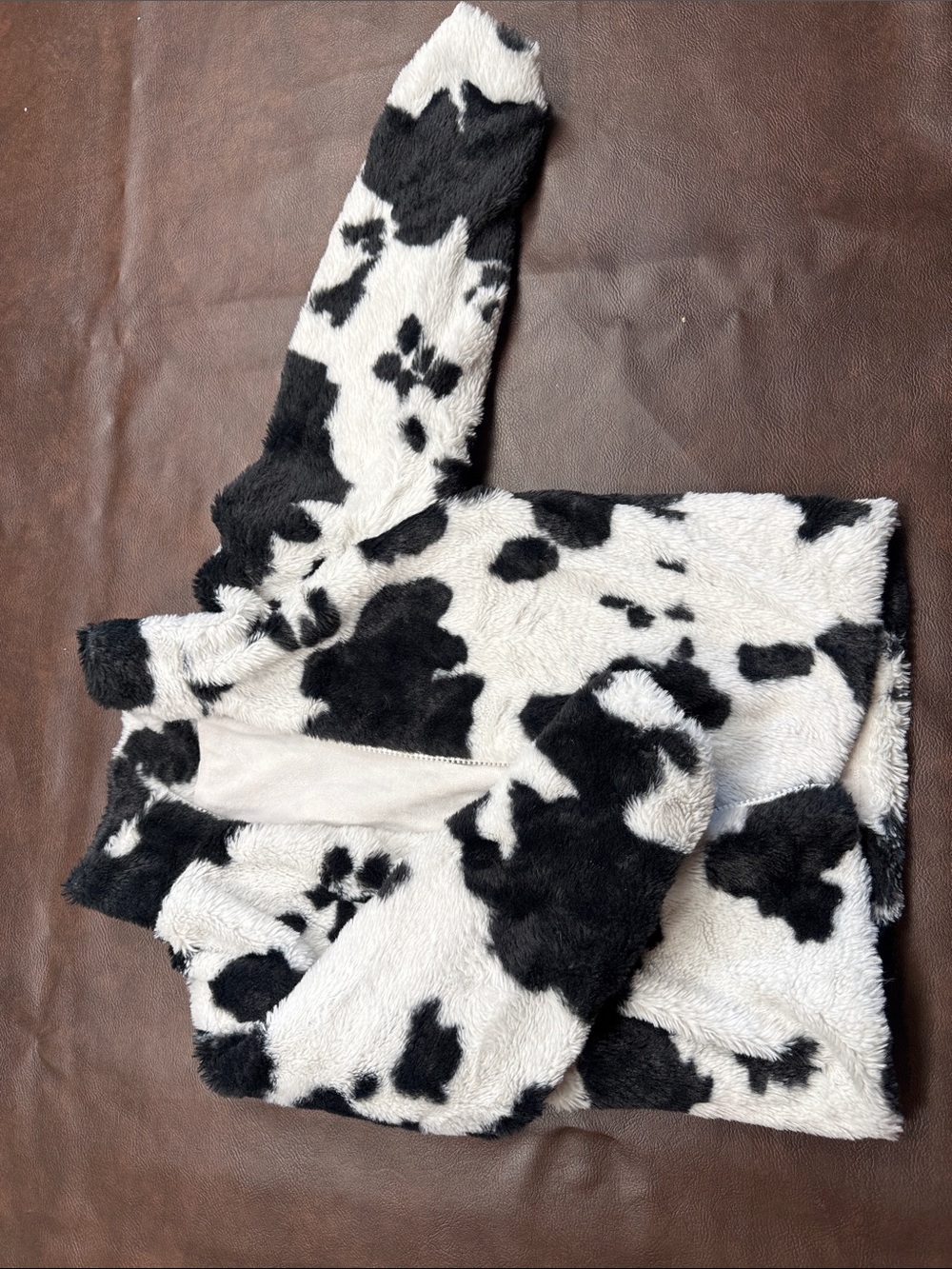 Cow Print Faux Fur Zip Jacket - Black & White